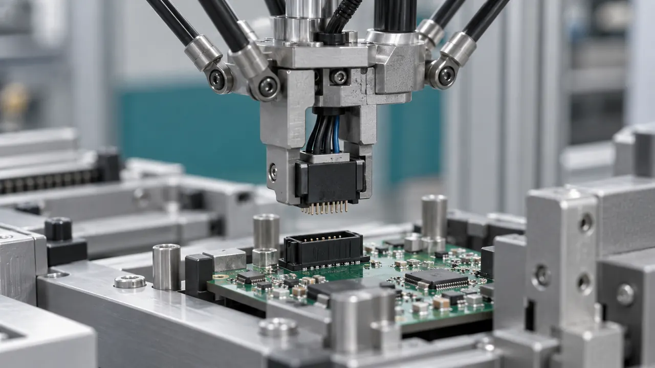 Concept of a robot inserting an electrical connector