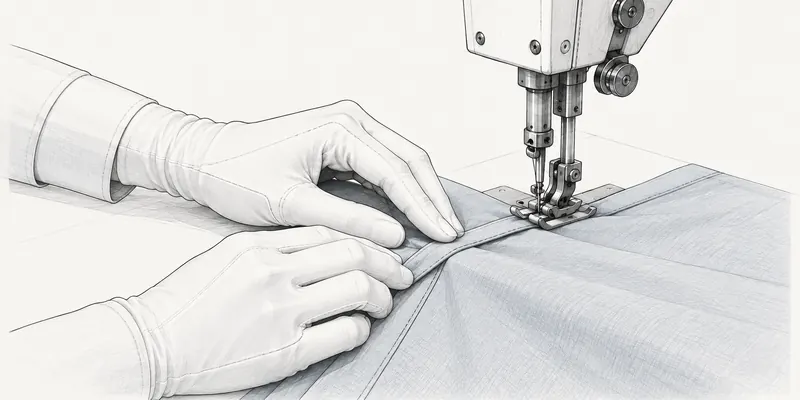 Illustration of hands guiding fabric at a sewing machine
